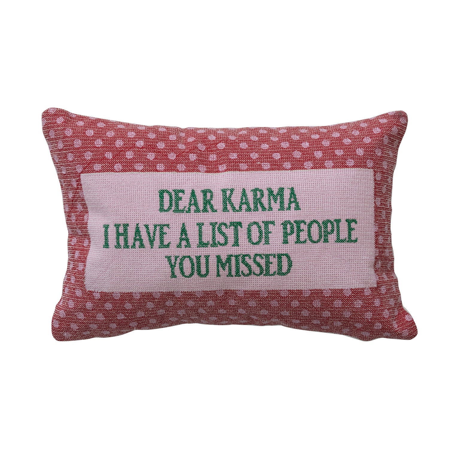 Cotton Velvet Embroidered Lumbar Pillow with Polka Dot Pattern