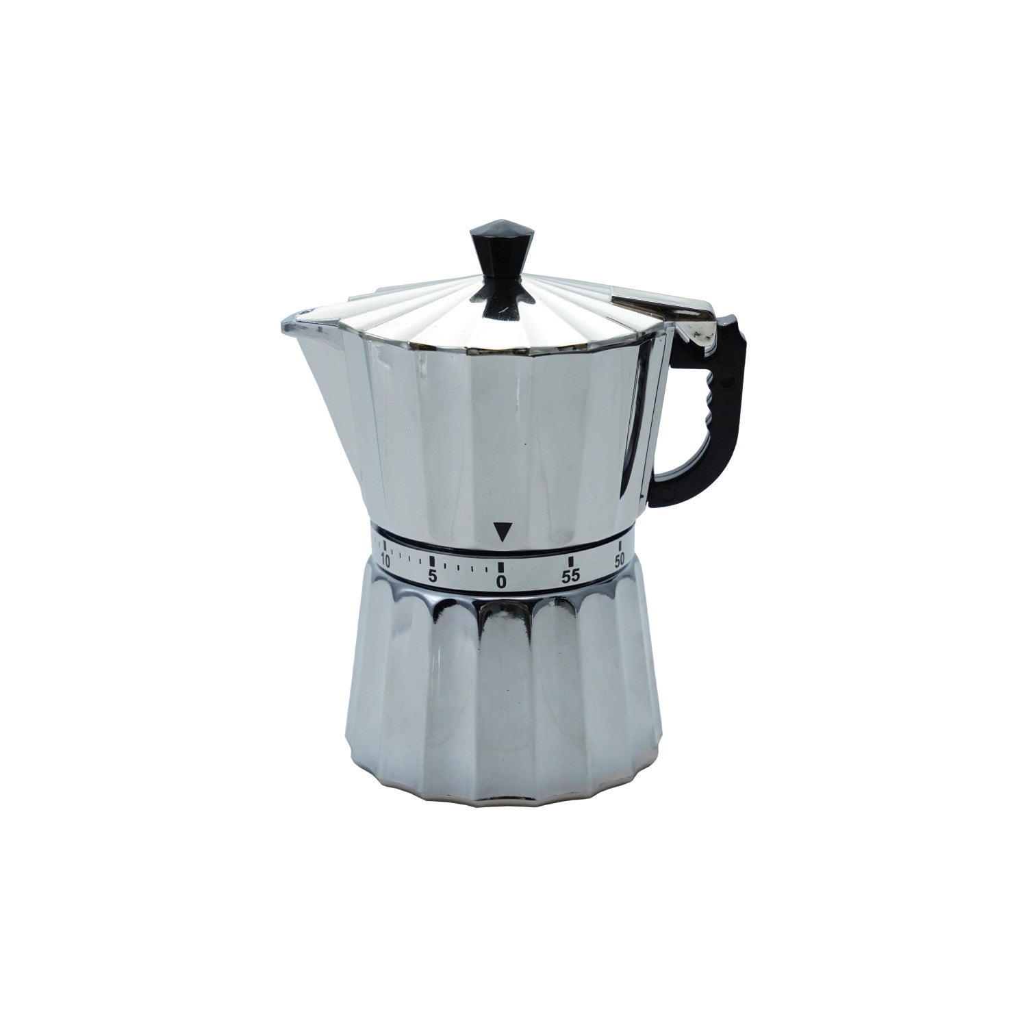 Plastic Moka Pot Shaped 1 Hour Twist Timer, Silver Finish & Black