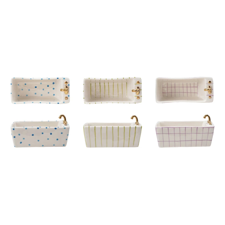 Hand-Painted Stoneware Bathtub Shaped Dish