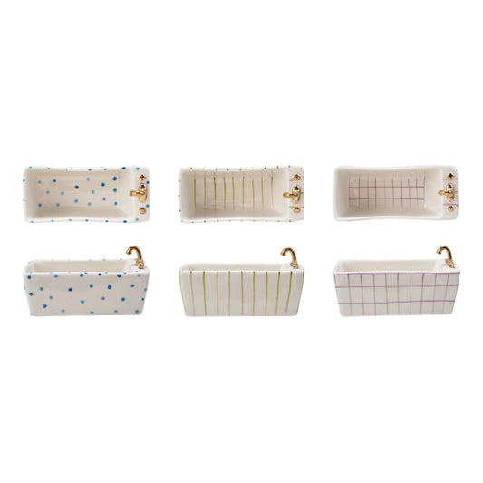 Hand-Painted Stoneware Bathtub Shaped Dish