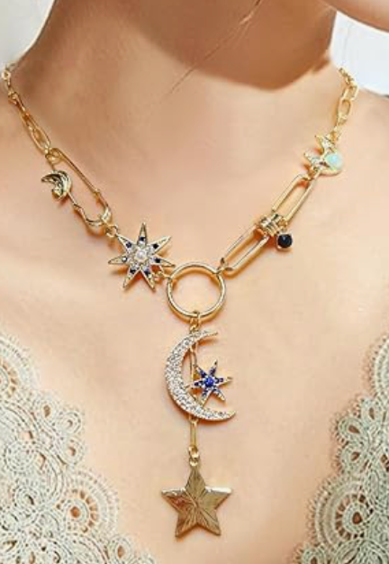 Celestial Coin Charm Hamsa Necklace