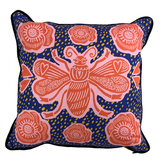 Bee Cushion Cover - Blue