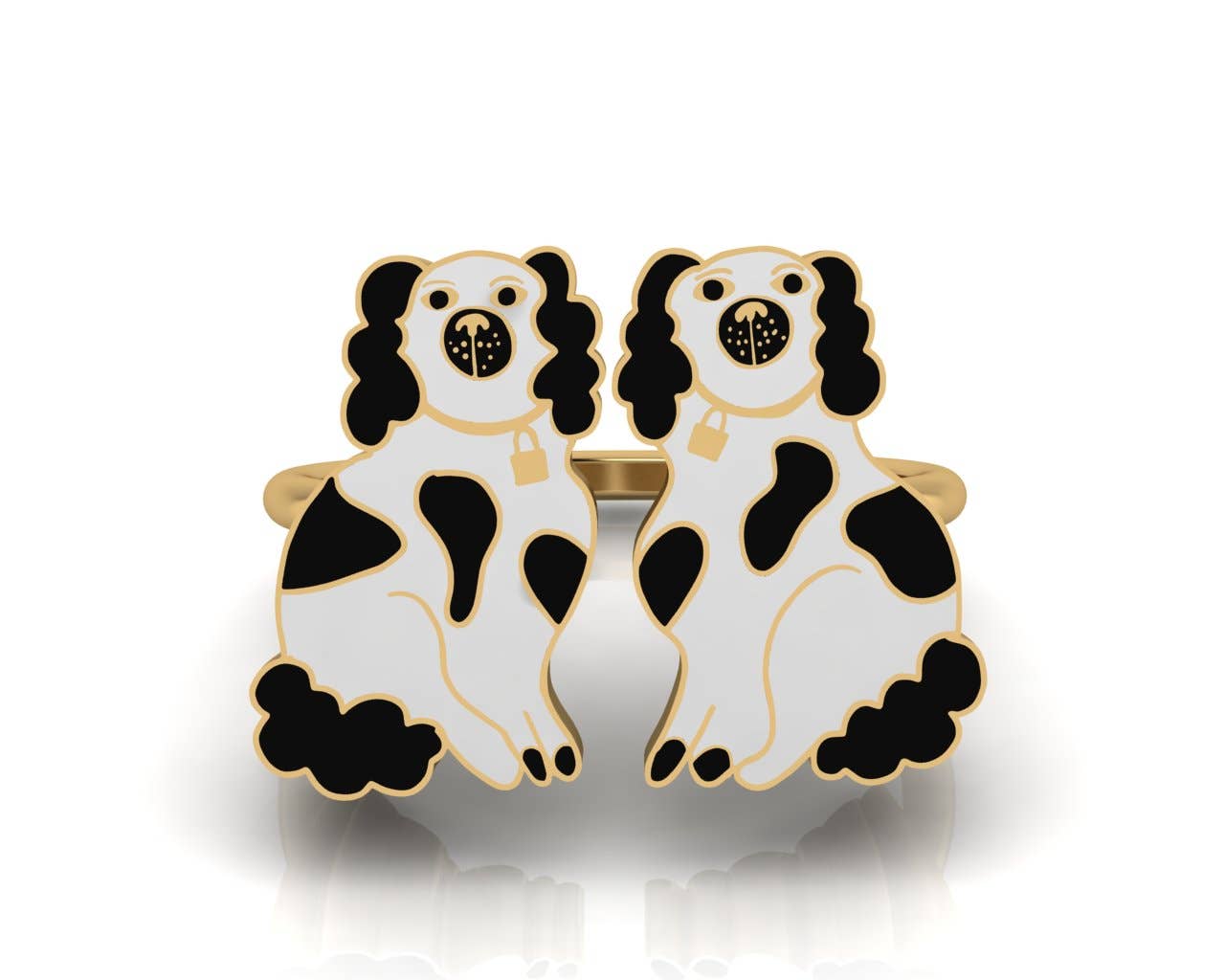 Staffordshire Dogs Adjustable Ring - 18k Gold Gilt Jewelry