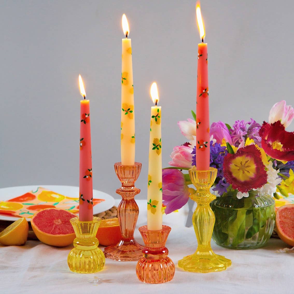 Yellow Glass Candlestick Holder