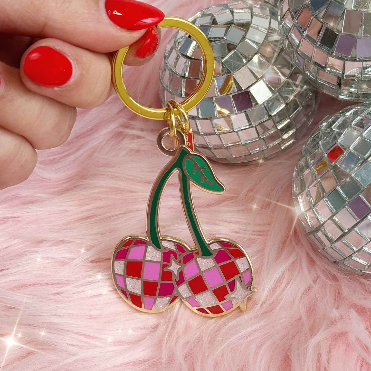 Disco Cherries Enamel Keychain