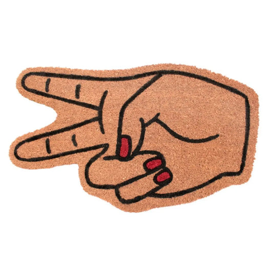 RugSmith Light Brown Peace Sign Coir Doormat, 18" X 30"