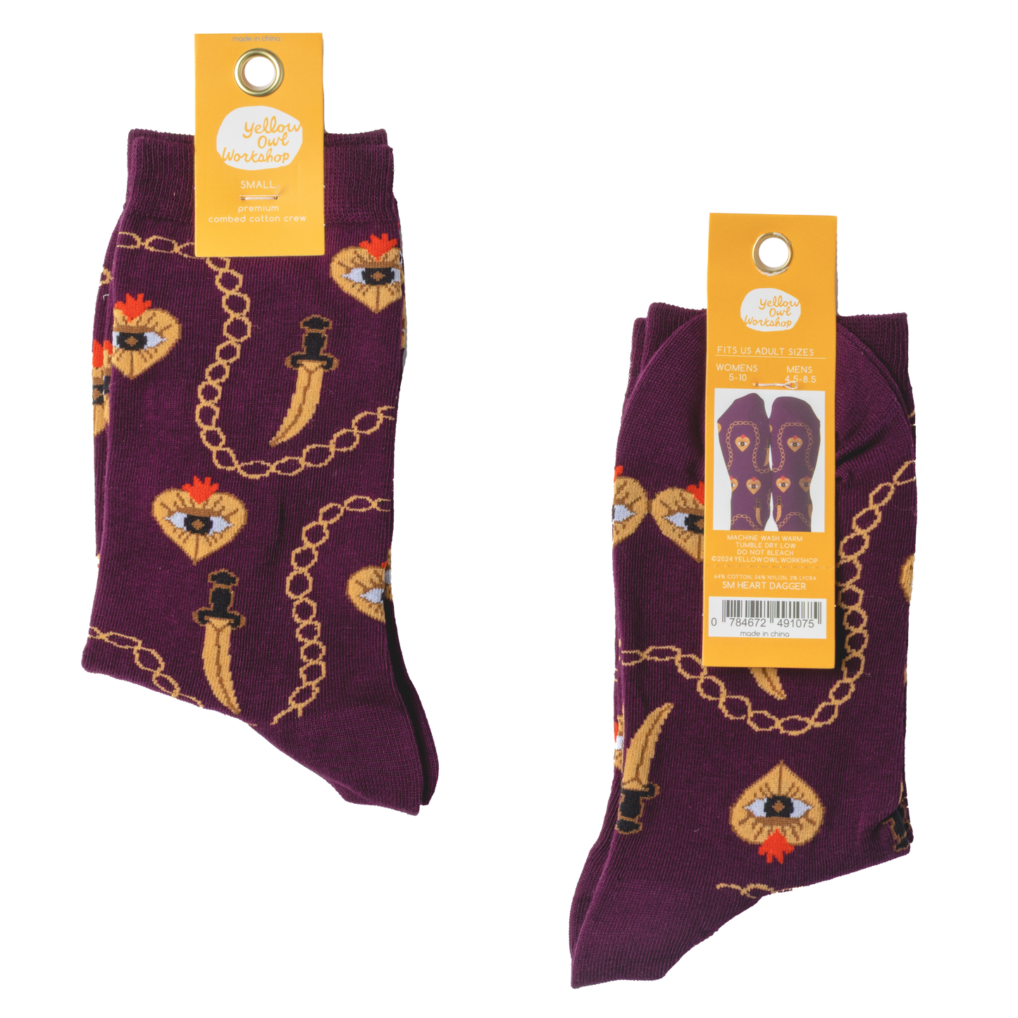 Heart & Dagger - Small Crew Socks - Edgy Witchy Gifts