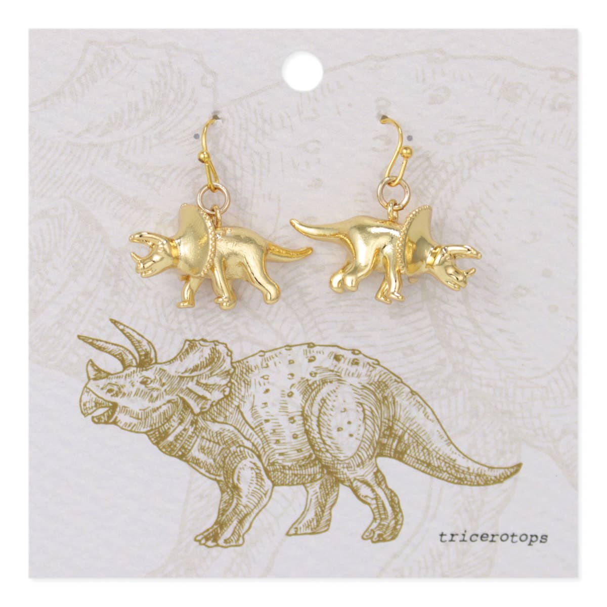 Prehistoric Times Gold Triceratops Earrings