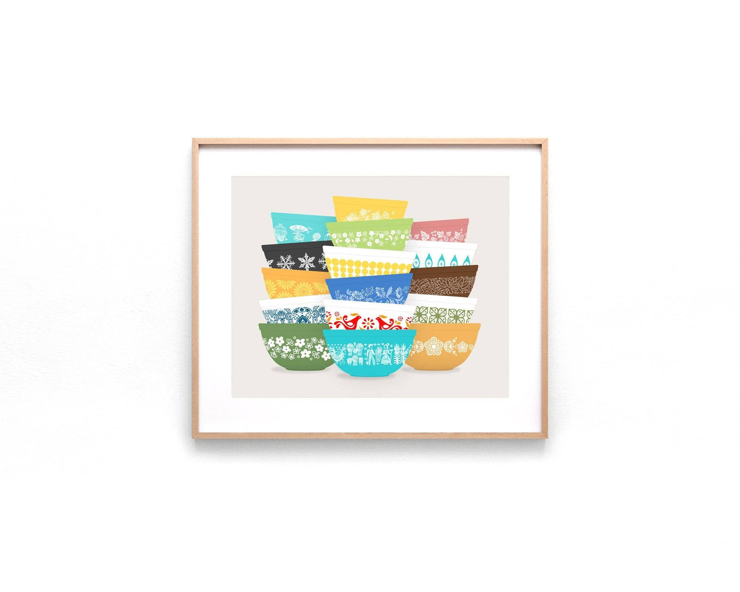 Colorful Pyrex-Inspired Bowl Stacks Print – Retro Wall Art: 8x10