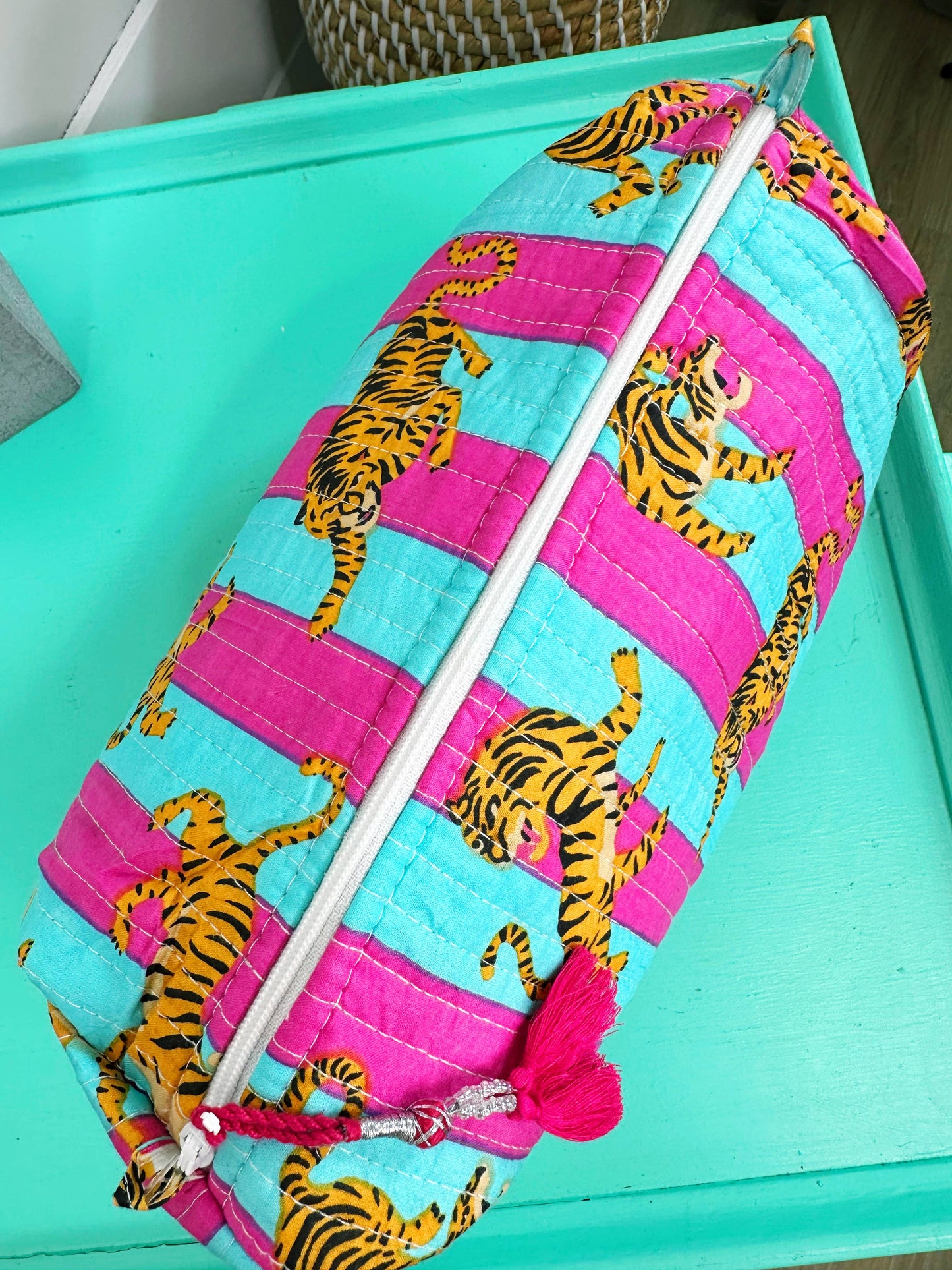 Quilted Tiger Print Makeup Bag