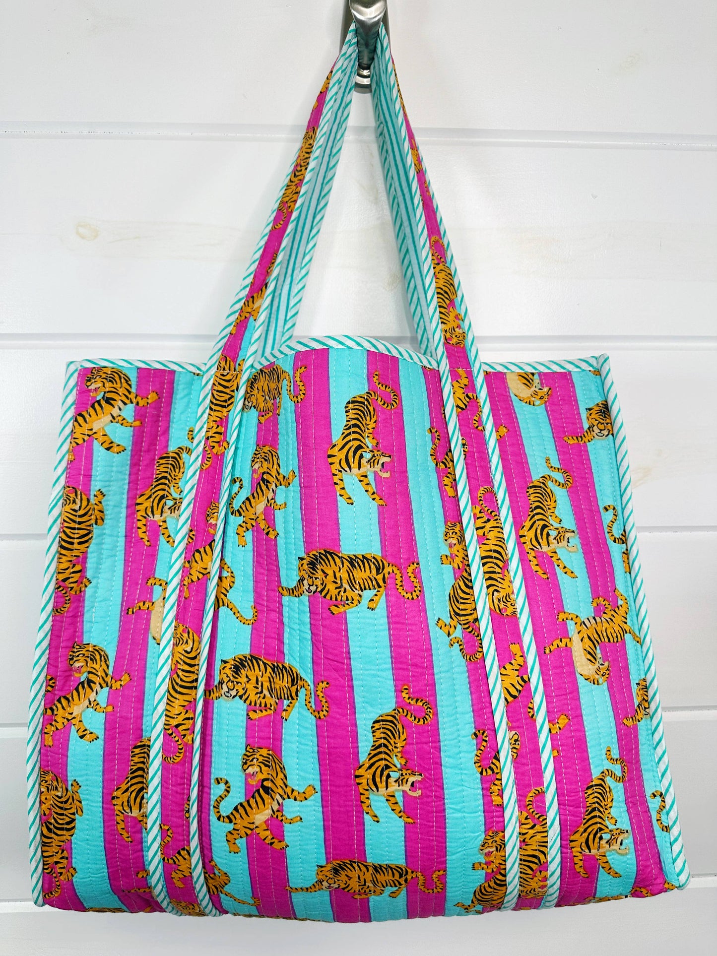 Reversible Handmade Block Printed Tiger Tote Bag