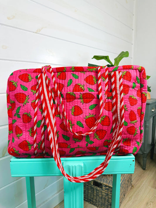Strawberry Quilted Duffle Bag