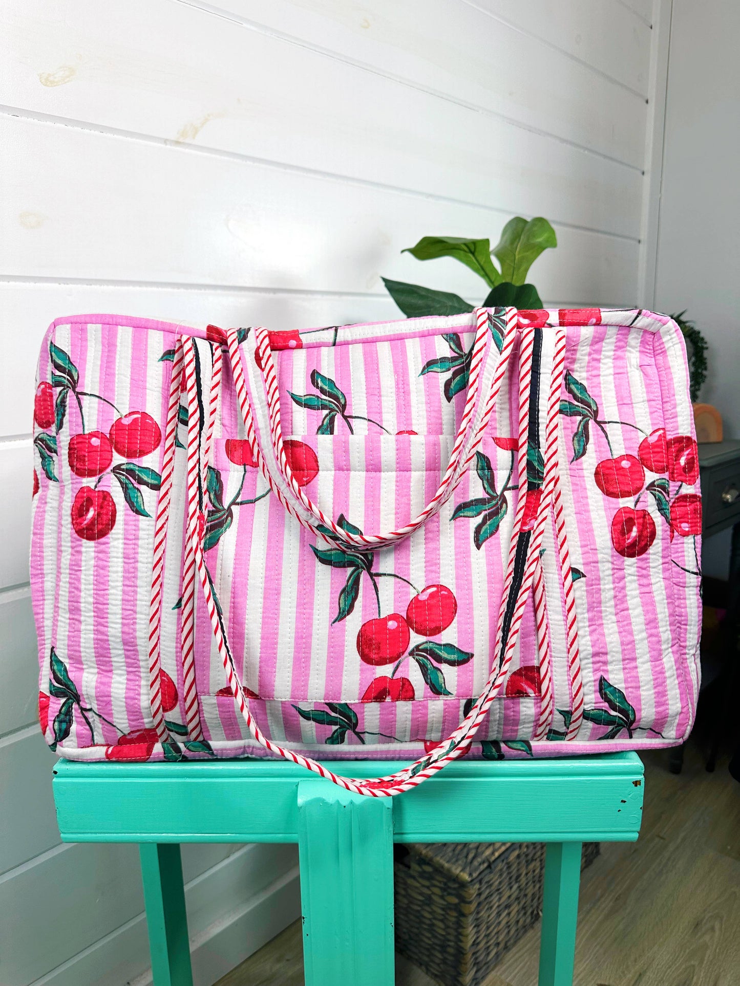 Cherry Quilted Weekender Duffle Bag