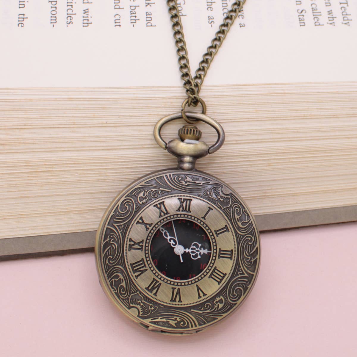 Classic Clock Roman Numerals Pocket Watch Necklace