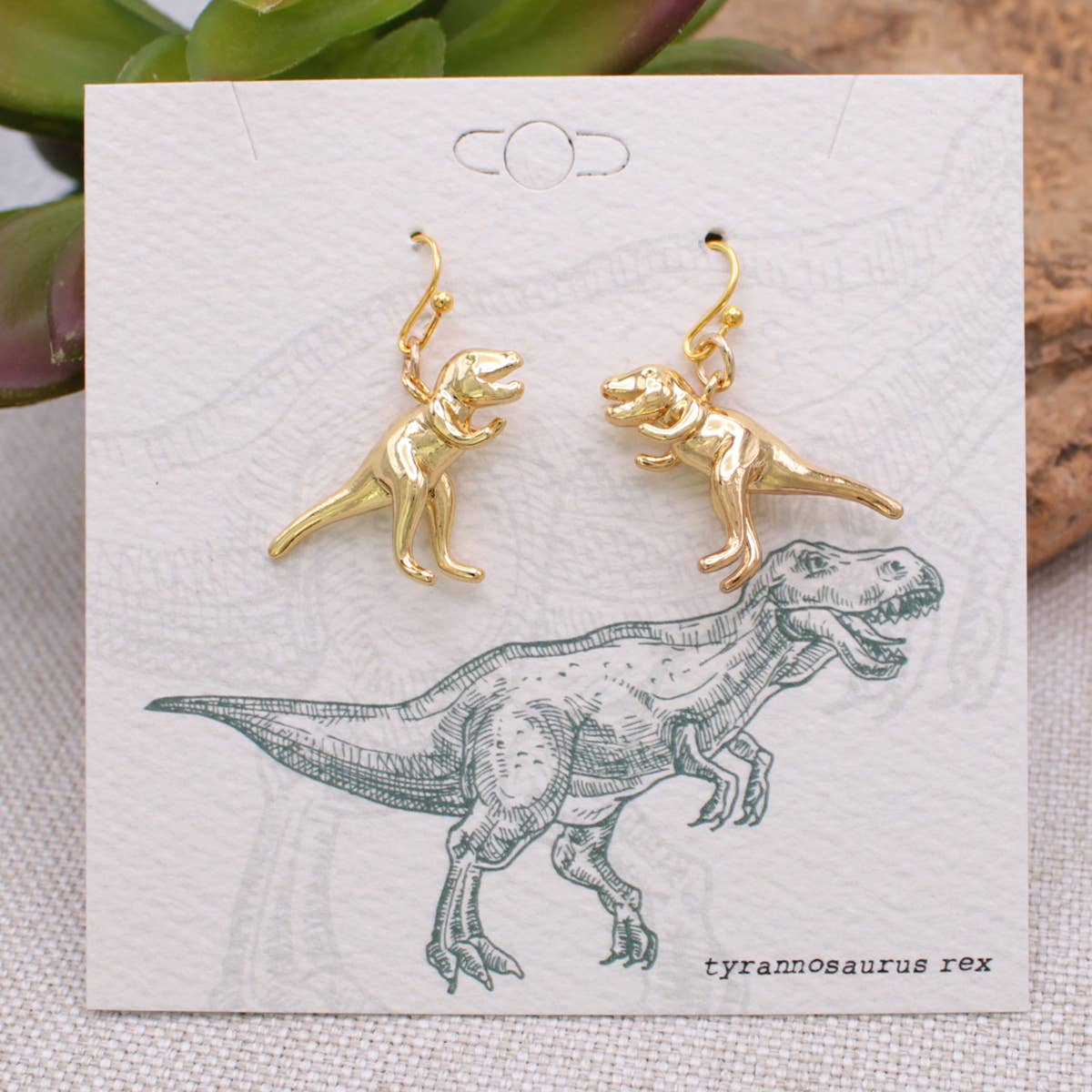 Prehistoric Times Gold Tyrannosaurus Rex Earrings