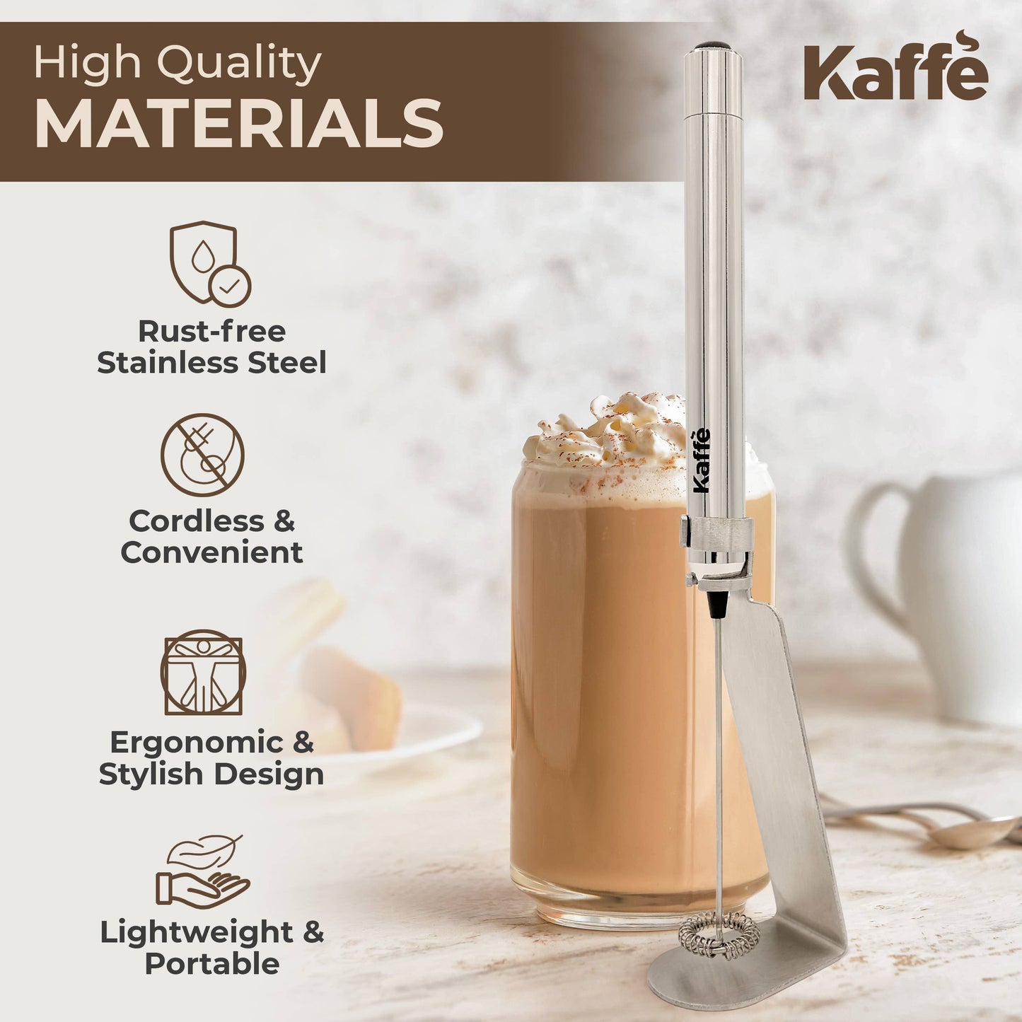 Kaffe Handheld Milk Frother with Stand