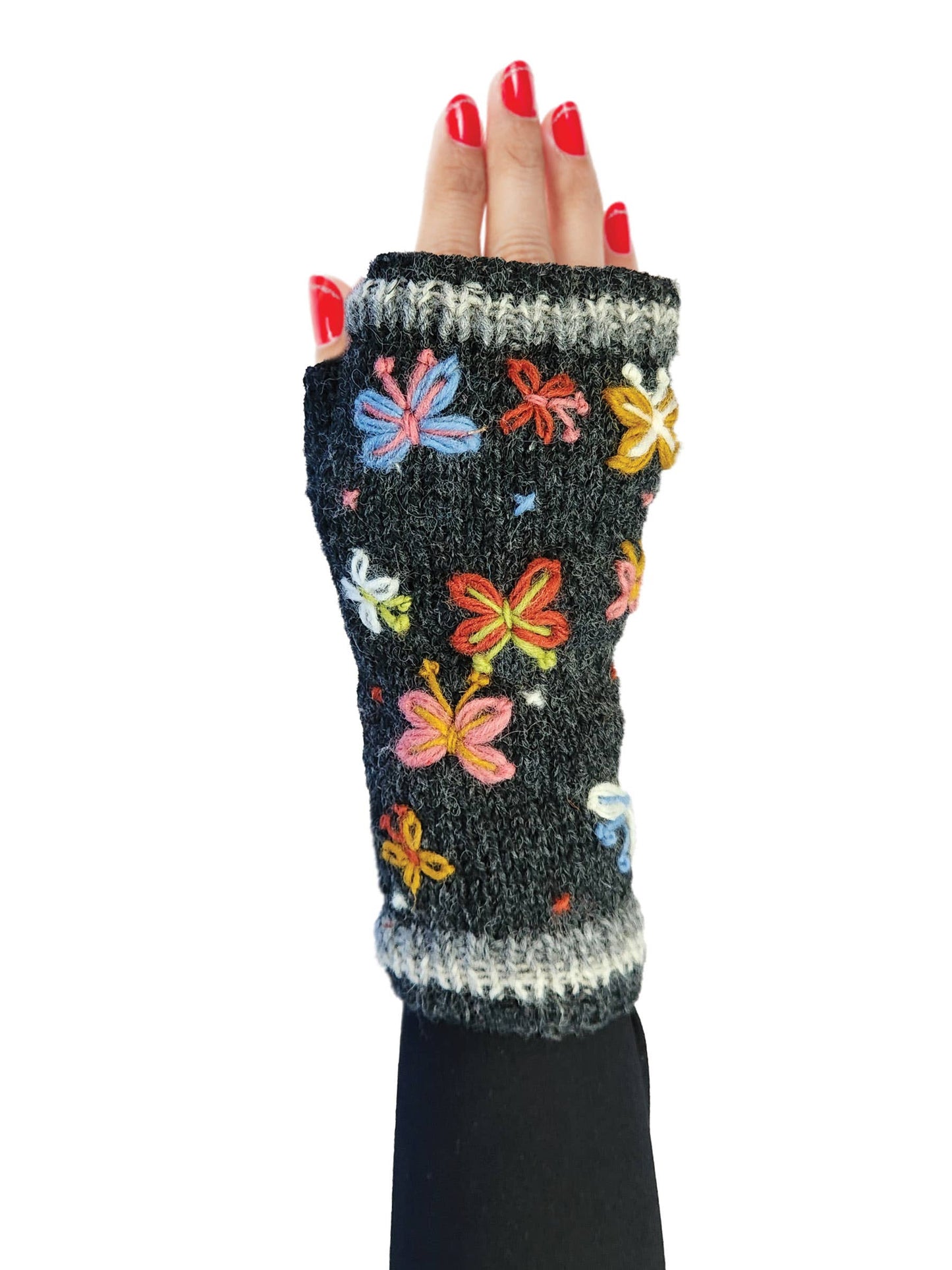 Handmade Knit Fingerless Gloves Butterflies
