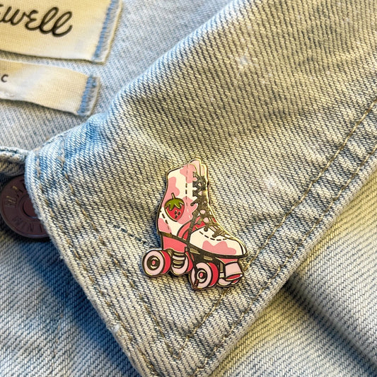 Strawberry Milk Roller Skate Enamel Pin