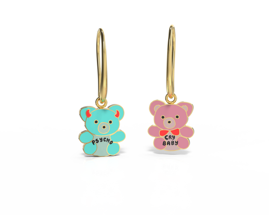 Cry Baby Psycho Teddies Earrings - Gold Statement Jewelry