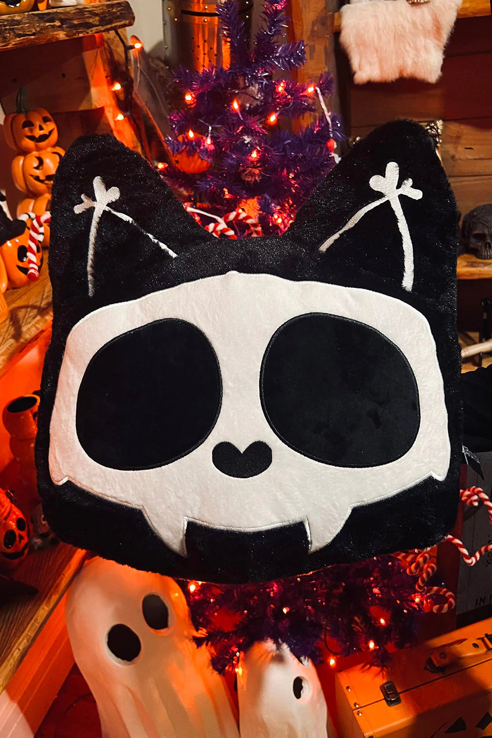 Skelekitty Throw Pillow