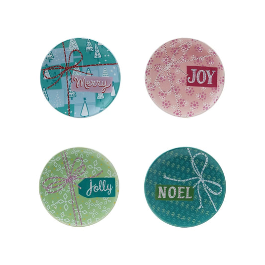 5" Round Stoneware Plate with Holiday Pattern