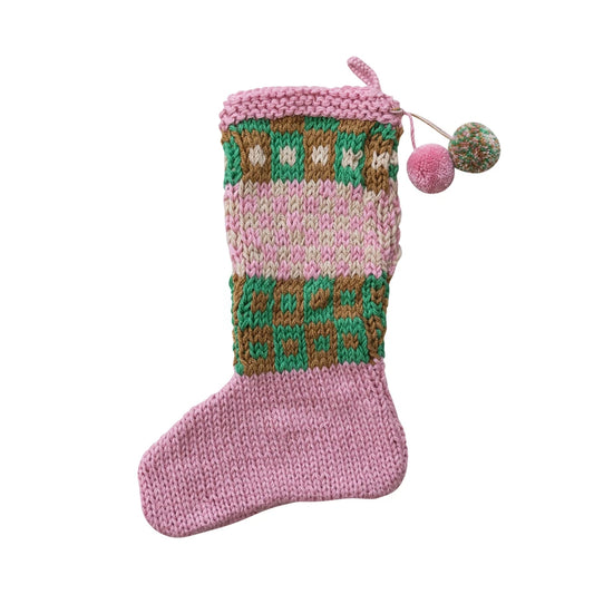 Acrylic Crocheted Stocking with Pattern & Pom Poms
