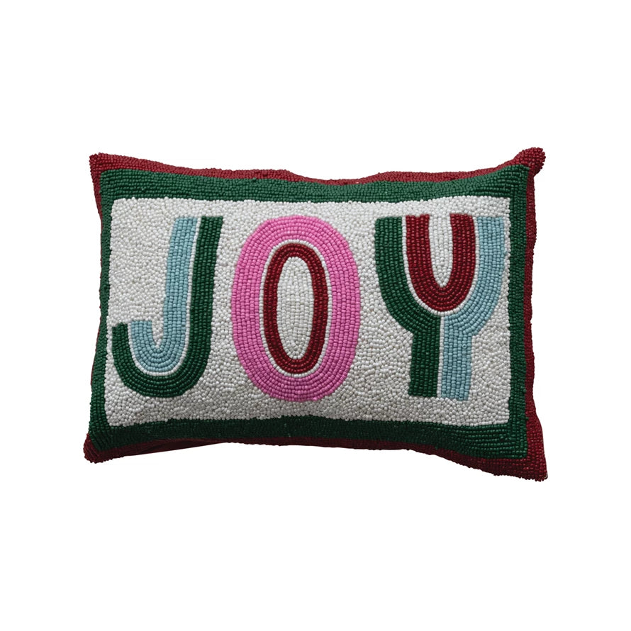 "Joy" Cotton Blend Beaded Lumbar Pillow