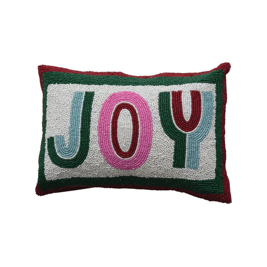 "Joy" Cotton Blend Beaded Lumbar Pillow