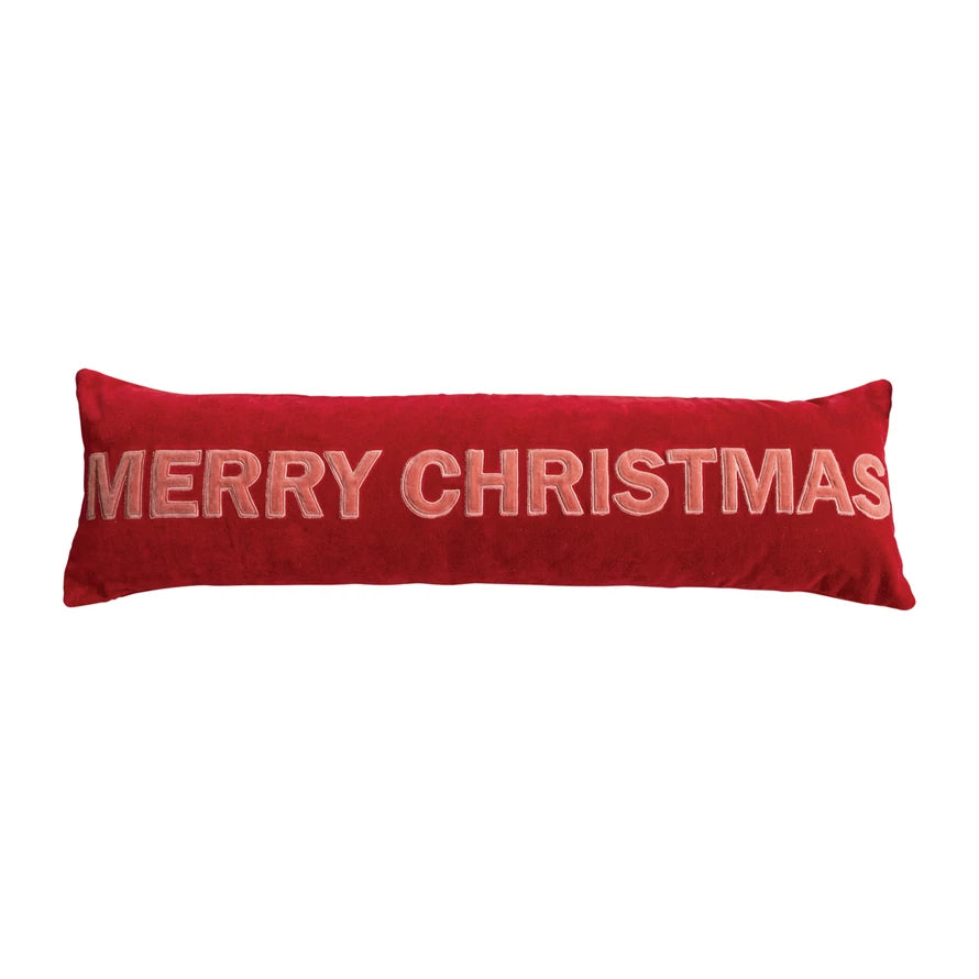 Velvet Lumbar Pillow with Appliqued "MERRY CHRISTMAS"