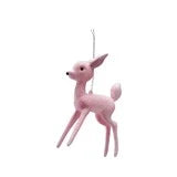 6-1/2"H Pink Deer Ornament with Glitter